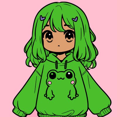 girl wearing frogging sweatshirt
