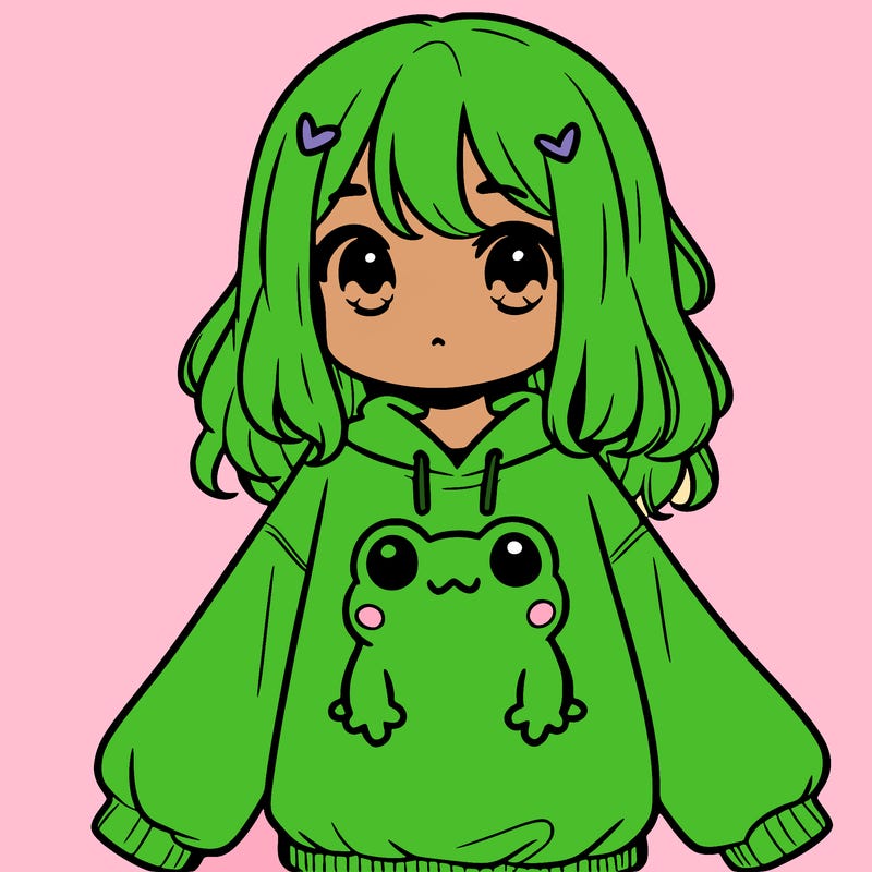girl wearing frogging sweatshirt