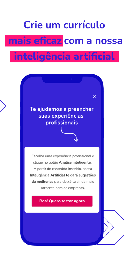 Pantalla de la aplicación Catho mostrando una herramienta de creador de currículums con IA para buscadores de empleo.