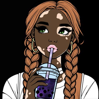 realistic girl with braided hair drinking boba