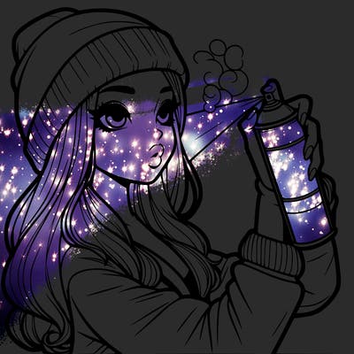 realistic girl spray painting