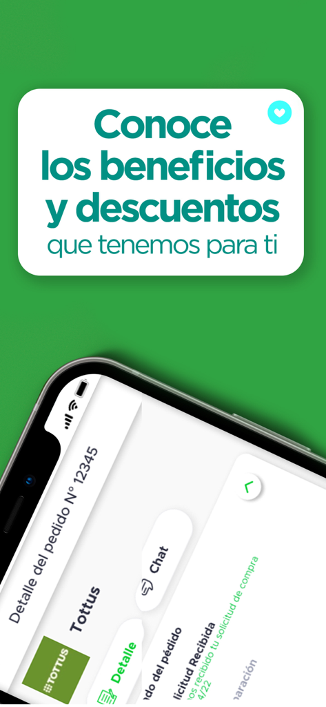 TOTTUS - Tottus app screen displaying customer benefits and order tracking details on a smartphone