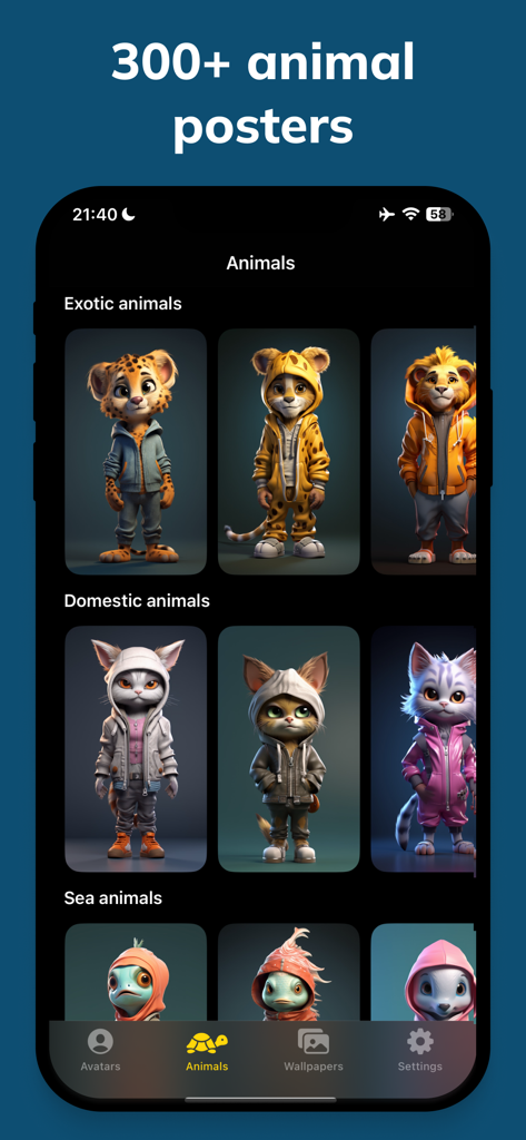 PosterFy: Caller Art - A gallery of stylized animal character posters for iPhone contact screens in the PosterFy app