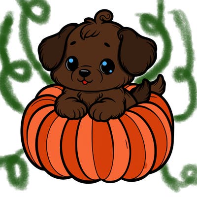cute little puppy in a pumpkin