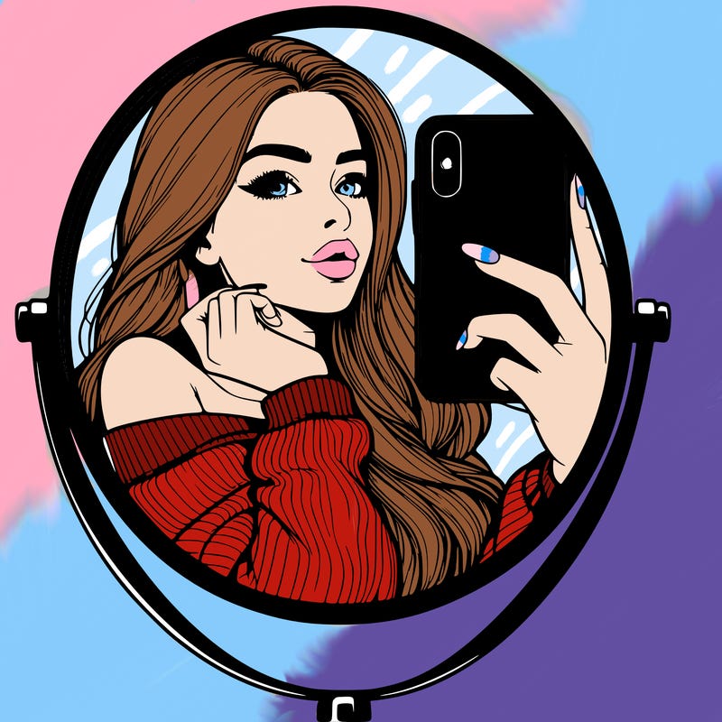 realistic girl taking mirror selfie beautiful