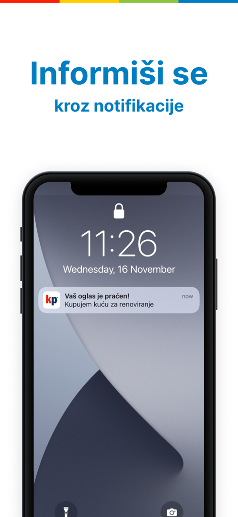 iPhone lock screen showing a push notification from the KupujemProdajem app