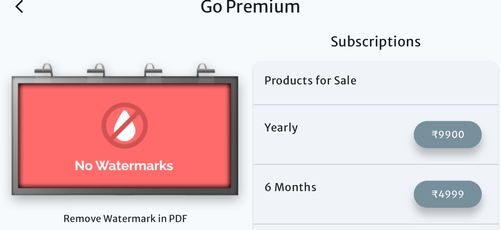 Accident Diagram DB - Premium subscription screen of the Accident Diagram DB app offering watermark removal for PDF reports.