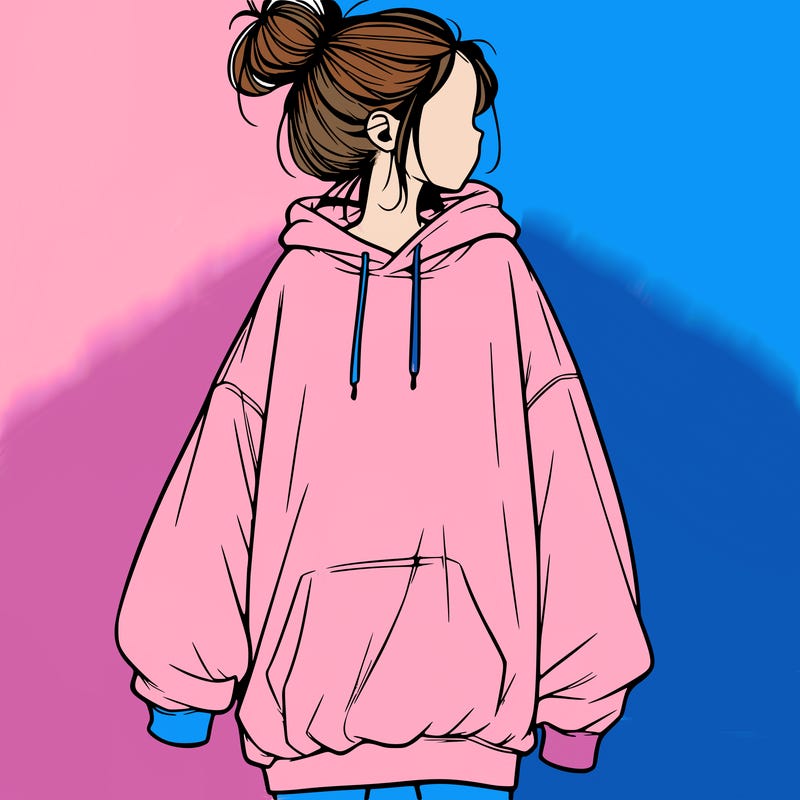 realistic girl with a oversized sweatshirt on and a bun