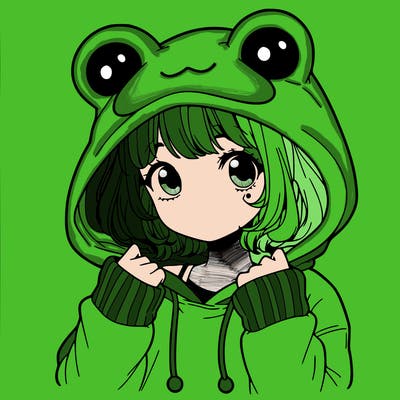a cute teenage girl wearing a frog hoodie