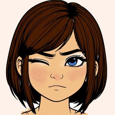 realistic girl with squinting eyes