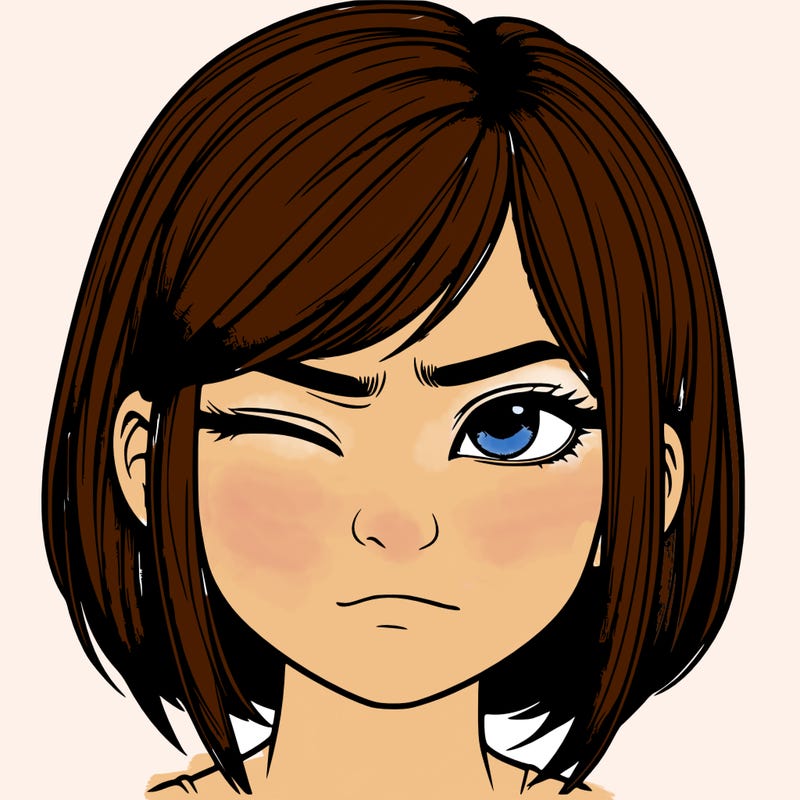 realistic girl with squinting eyes