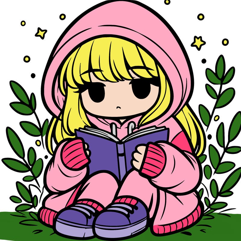 girl in oversized hoodie reading a book
