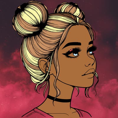 realistic girl with buns on the top of her head