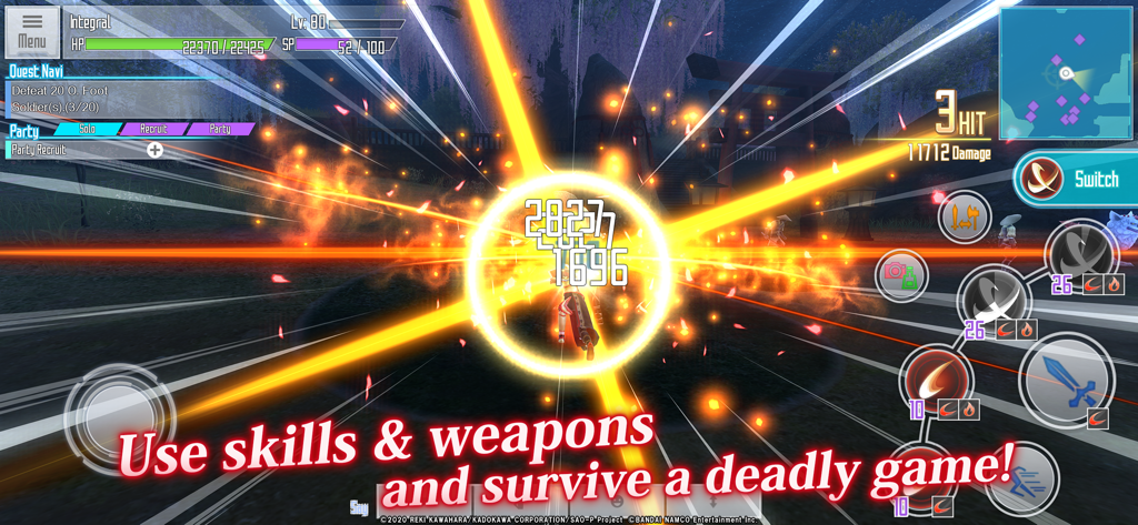 Action combat in Sword Art Online Integral Factor featuring special skill effects