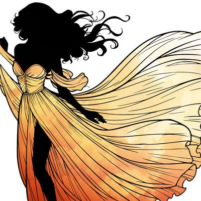 realistic woman in dress flowing the the wind