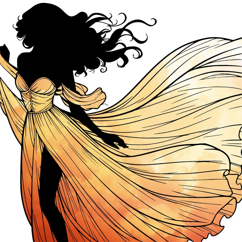 realistic woman in dress flowing the the wind