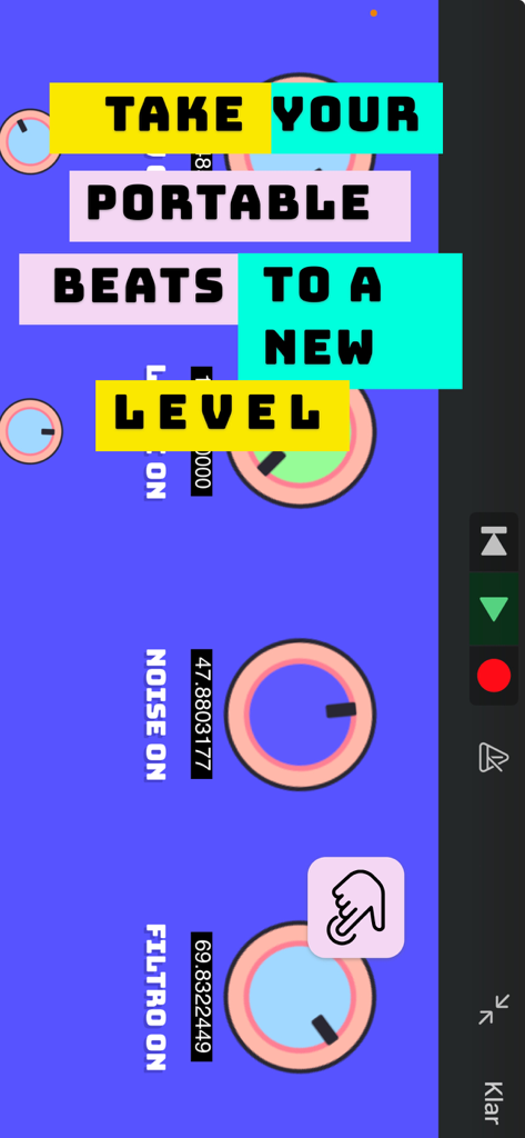 LowfiDojoVinylSimulator - User interface of the Lowfi Dojo Vinyl Simulator app showing noise and filter control knobs for lofi beat making.