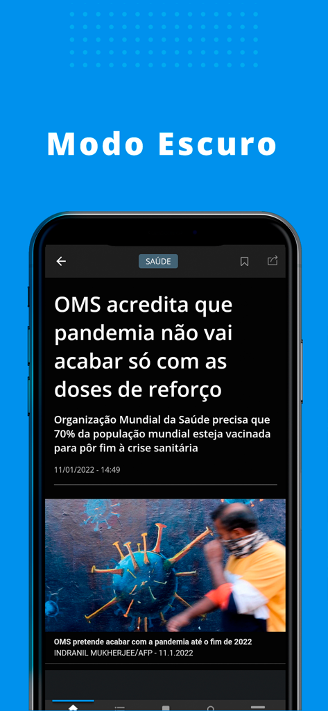 R7 - Interfaz de la aplicación móvil de noticias R7 que muestra un artículo de noticias en modo oscuro