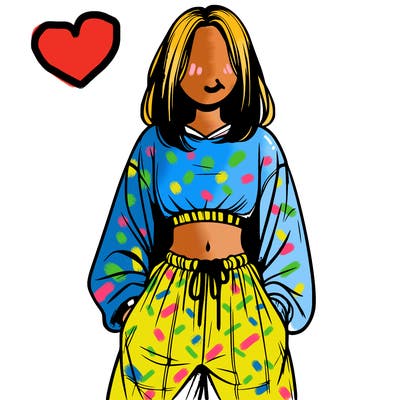 realistic girl faceless with baggy pants and a crop top