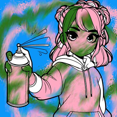 realistic girl is spray painting