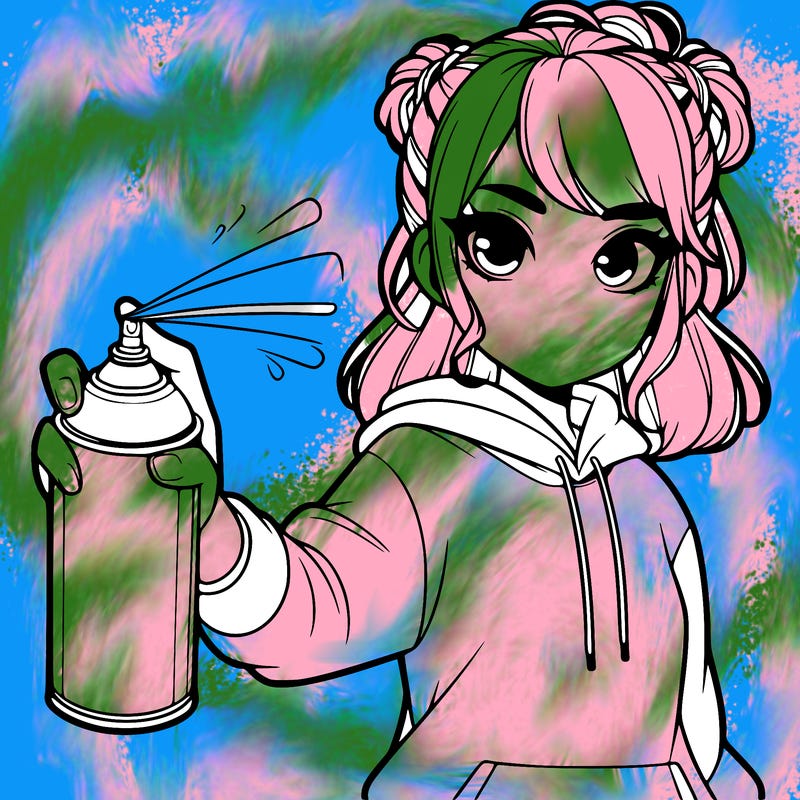 realistic girl is spray painting