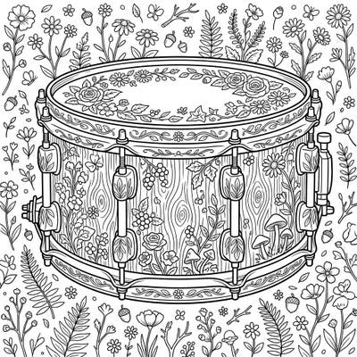 Discover the enchanting blend of music and nature with this unique Cottagecore Snare Drum coloring page. Adorned with delicate florals and natural textures, it invites you to bring a rustic melody to life with your favorite colors.