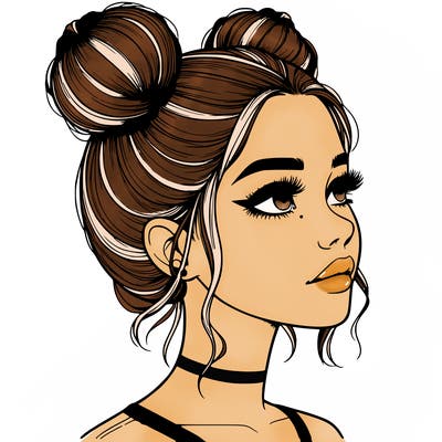realistic girl with buns on the top of her head