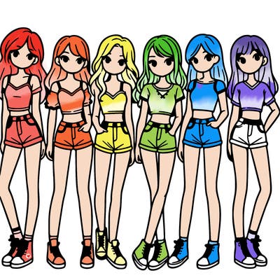 a group of girls wearing crop tops and shorts
