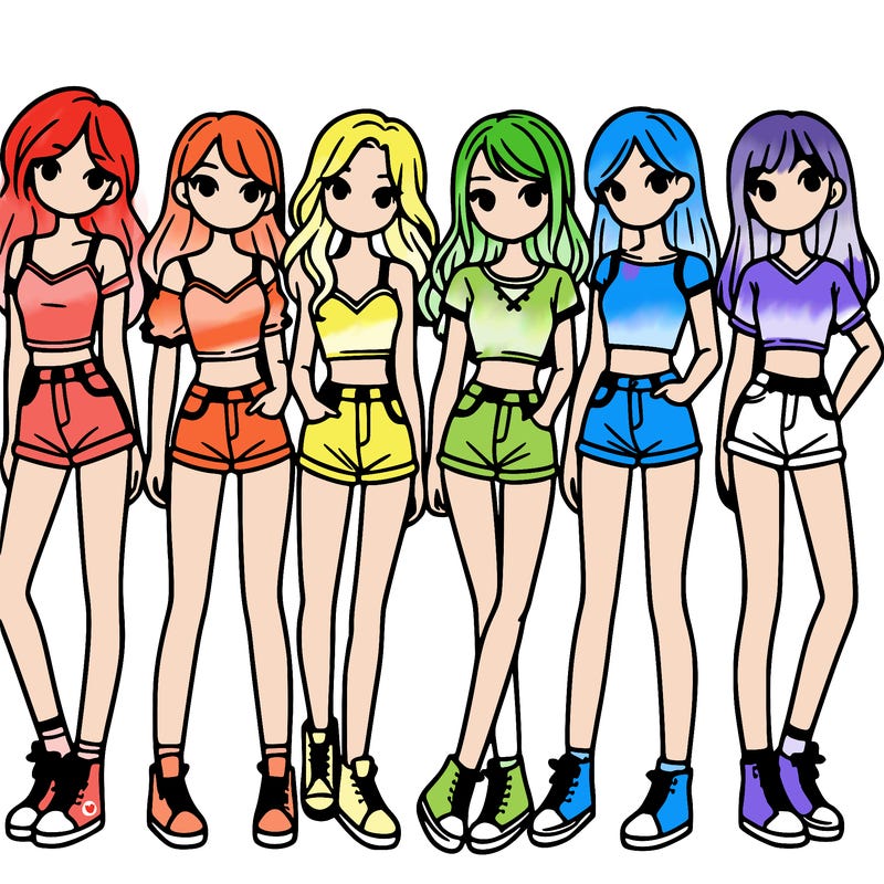 a group of girls wearing crop tops and shorts