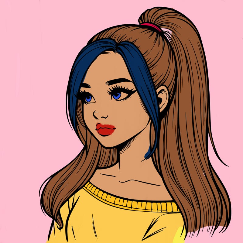 realistic girl with a high ponytail