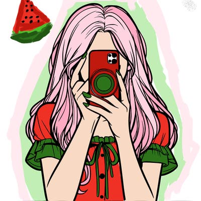 a realistic girl holding her phone taking pictures