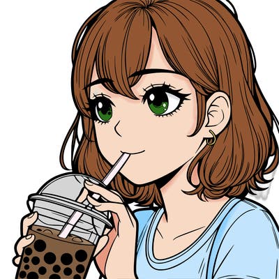 a realistic girl drinking boba