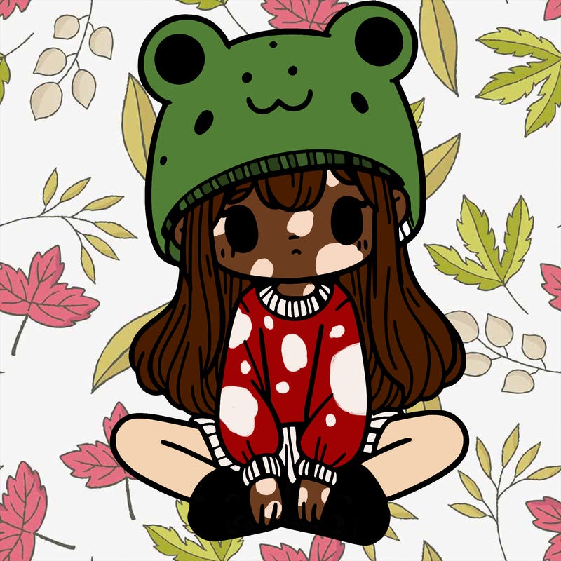 a girl wearing a frog hat and some frog socks