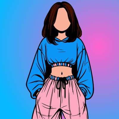 realistic girl faceless with baggy pants and a crop top