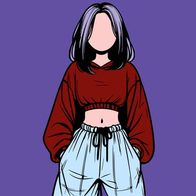 realistic girl faceless with baggy pants and a crop top