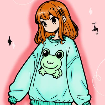 girl wearing frogging sweatshirt