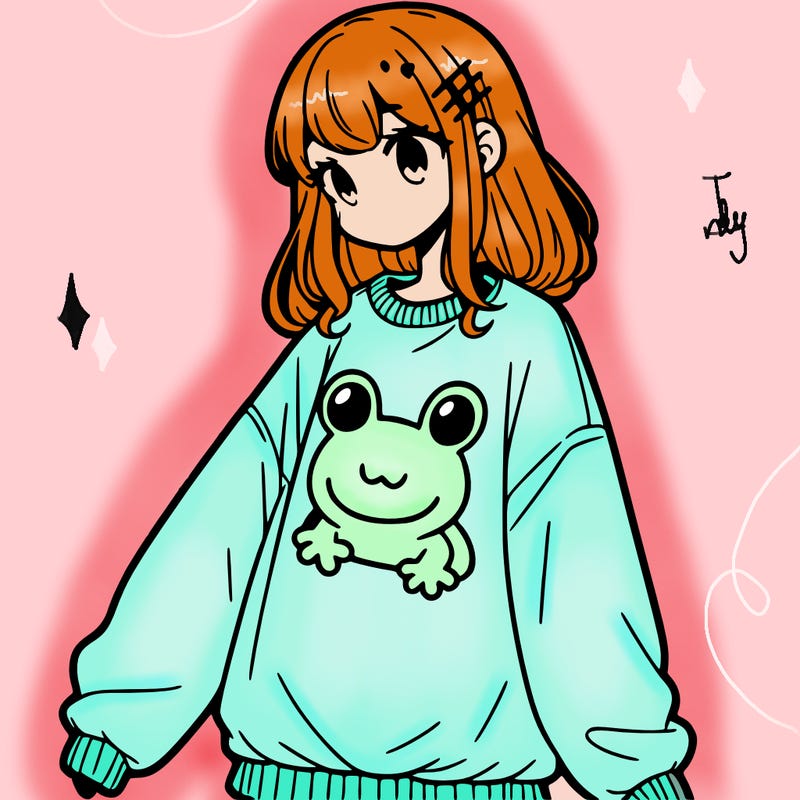 girl wearing frogging sweatshirt