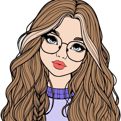 girl with long hair and freckles and glasses realistic
