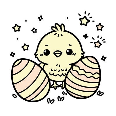 cute easter chick with eggs