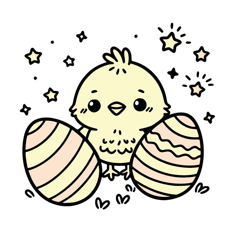 cute easter chick with eggs