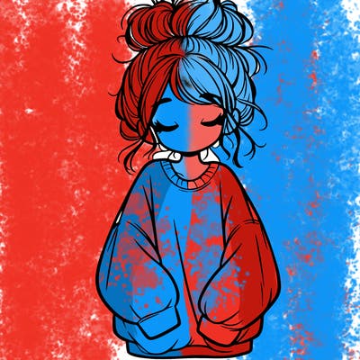 girl with baggy sweatshirt and messy bun