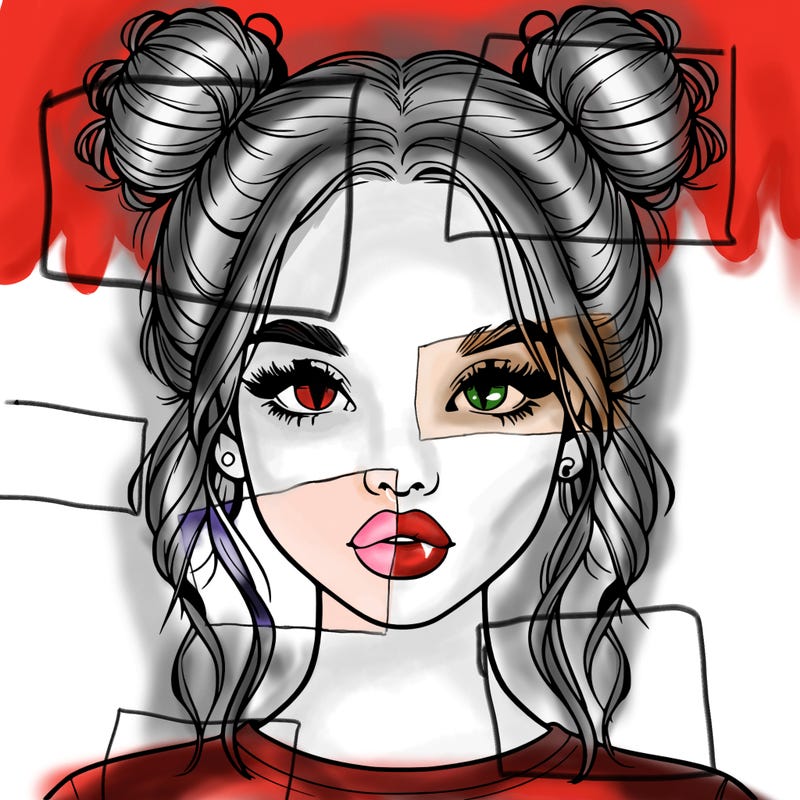 realistic girl with two buns in hair and lips