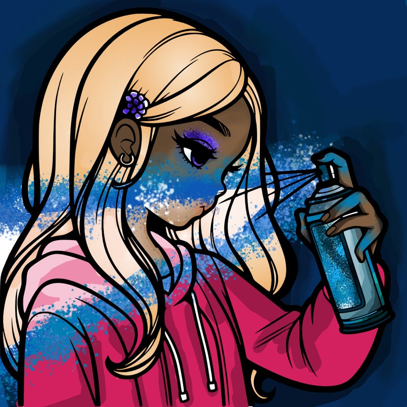 a realistic girl spray painting