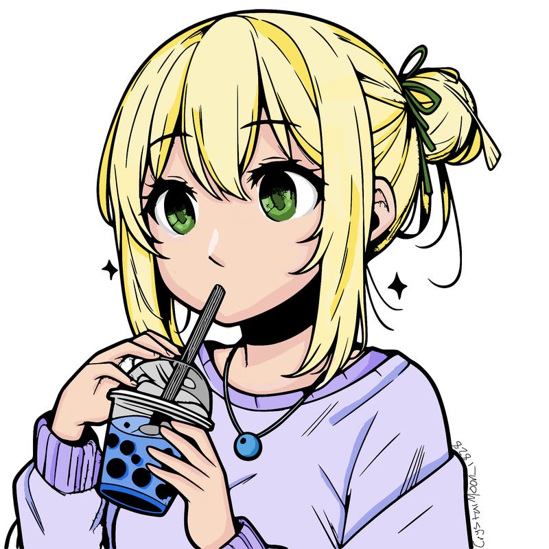manga character drinking boba