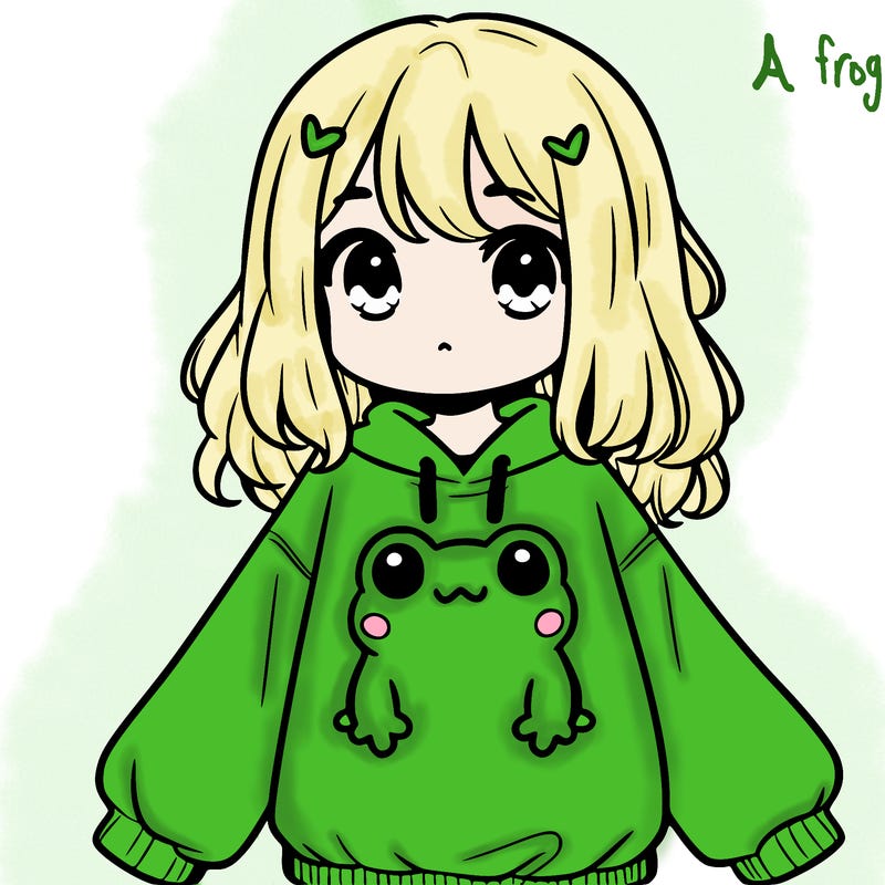 girl wearing frogging sweatshirt