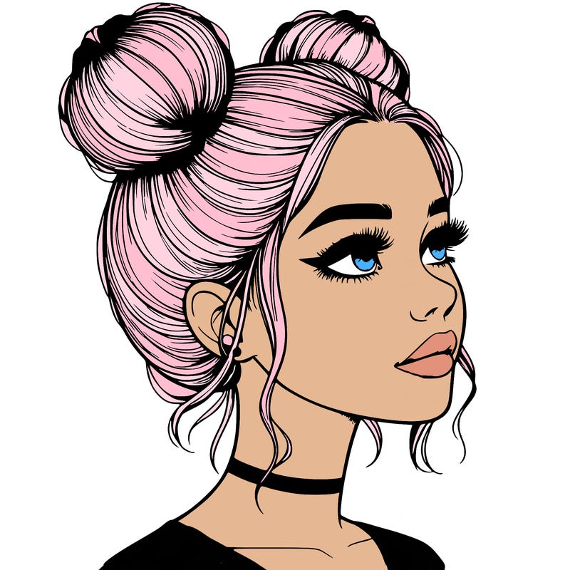 realistic girl with buns on the top of her head