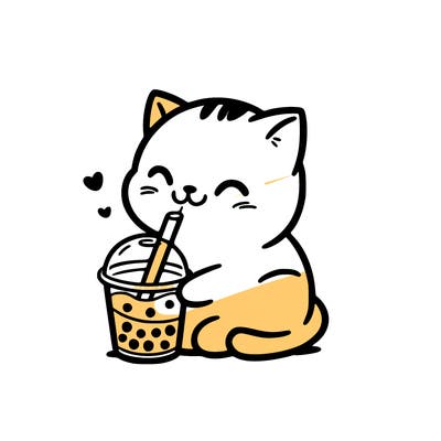 cat drinking boba