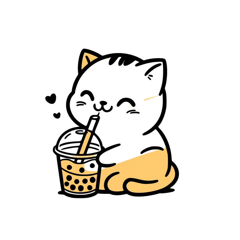 cat drinking boba