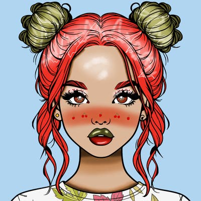 realistic girl with two buns in hair and lips