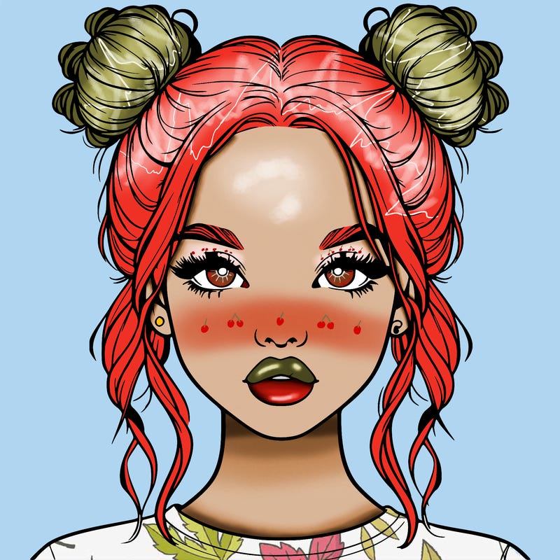realistic girl with two buns in hair and lips